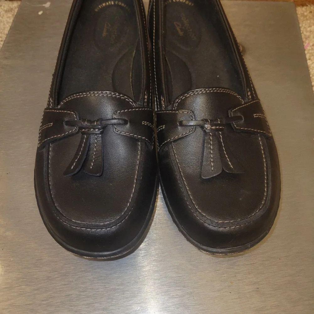 Clarks Collection Black Leather Tassel Loafers Womens 8.5 M‎ Ultimate Comfort